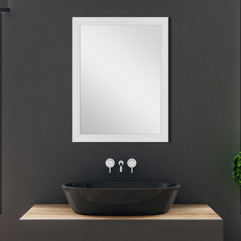 Specchio bagno con cornice bianca a mosaico 57x67 cm reversibile