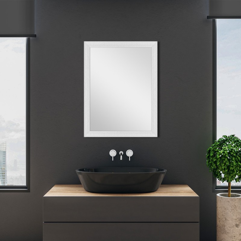 Specchio bagno con cornice bianca a mosaico 57x67 cm reversibile