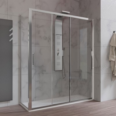 Box doccia 70x170 cm 3 Ante Scorrevoli vetro 6 mm per trasformazione vasca in box doccia