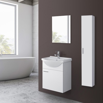 Mobile pensile bagno H. 150 cm bianco lucido con 4 ripiani interni fissi