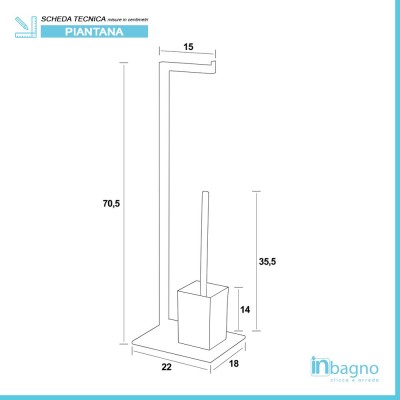 Piantana Portascopino Portarotolo Acciaio Cromo Base Vetro Temperato Tortora Feridras - 2