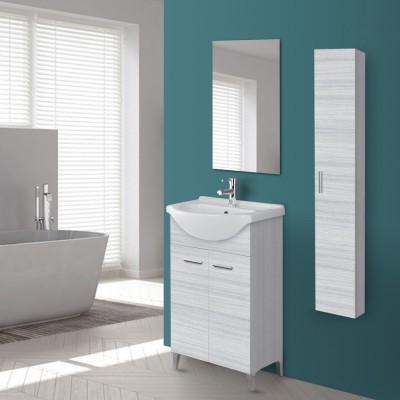 Mobiletto per bagno salvaspazio 56 cm grigio con lavandino e specchiera inclusi