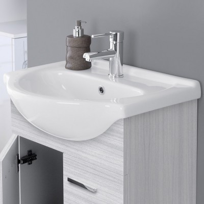 Mobiletto bagno moderno 56 cm grigio completo di lavabo e specchio