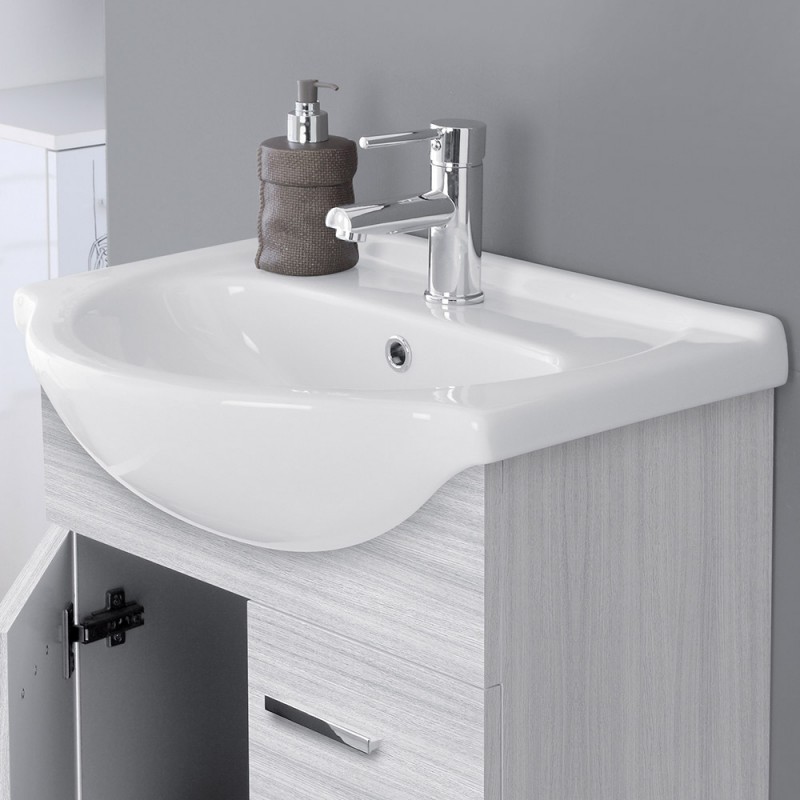 Mobiletto bagno a terra 56 cm grigio completo di lavabo e specchio