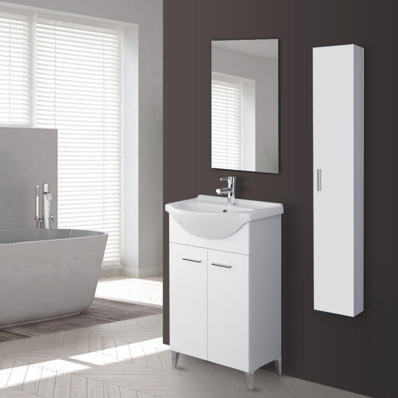 trendteam smart living Mobiletto da bagno Concept One bianco lucido 60 x 64 x 34 cm corpo grigio grafite con ampio spazio 