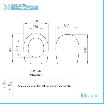 scheda tecnica Copriwater Compatibile serie Grace di Globo Bianco in Termoindurente