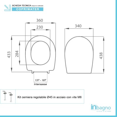 scheda tecnica Copriwater Compatibile serie Piuma Galassia Bianco in Termoindurente